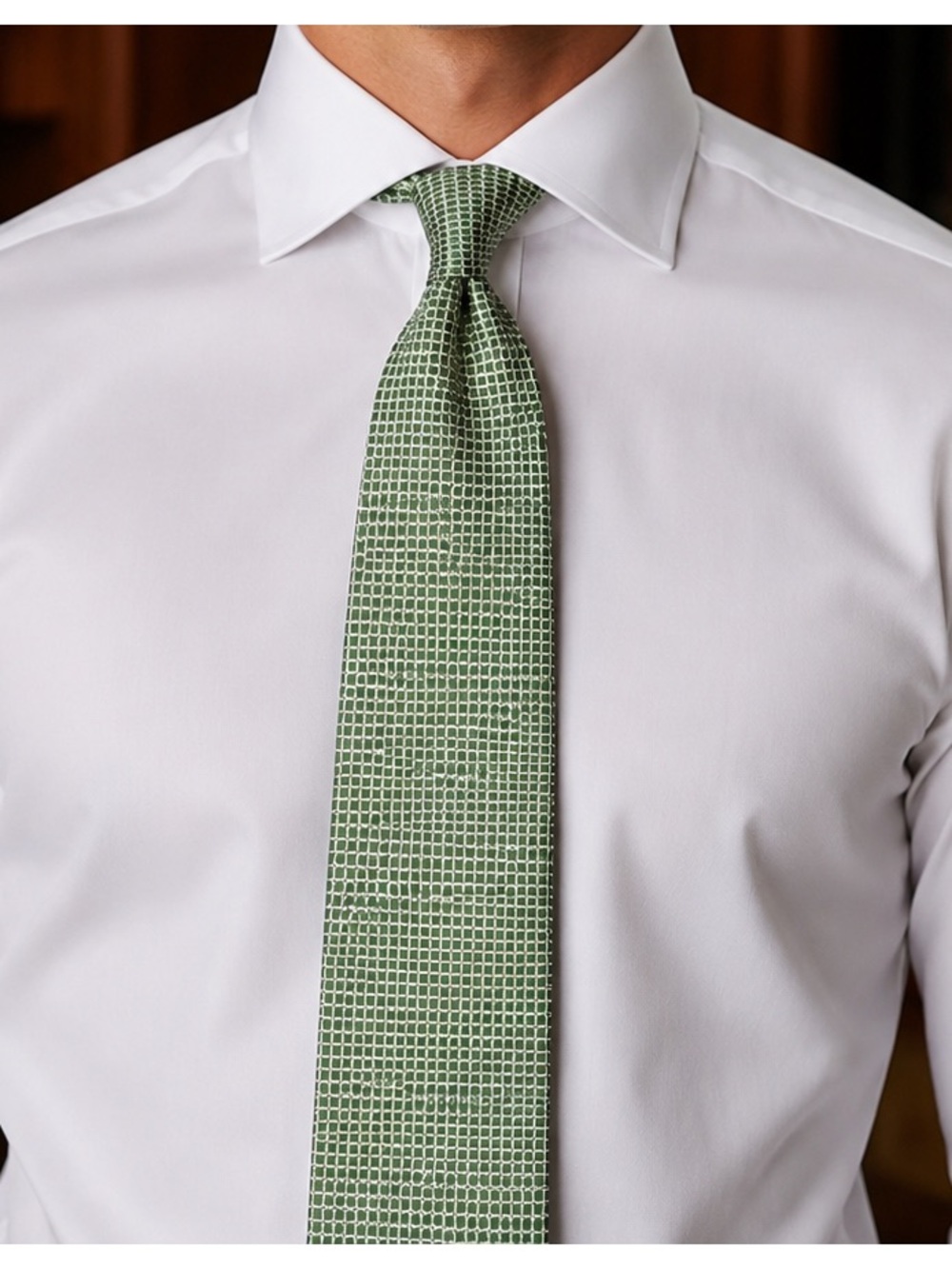 Salvatore Ferragamo Light Green Micro-Grid Silk Tie
